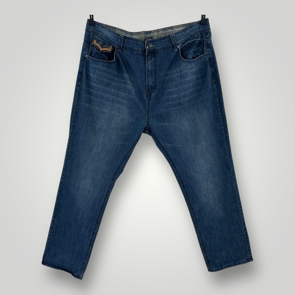 Coogi Jeans Mens Size 48x33 Blue Medium Wash Relaxed Straight Logo‎ Back Pockets